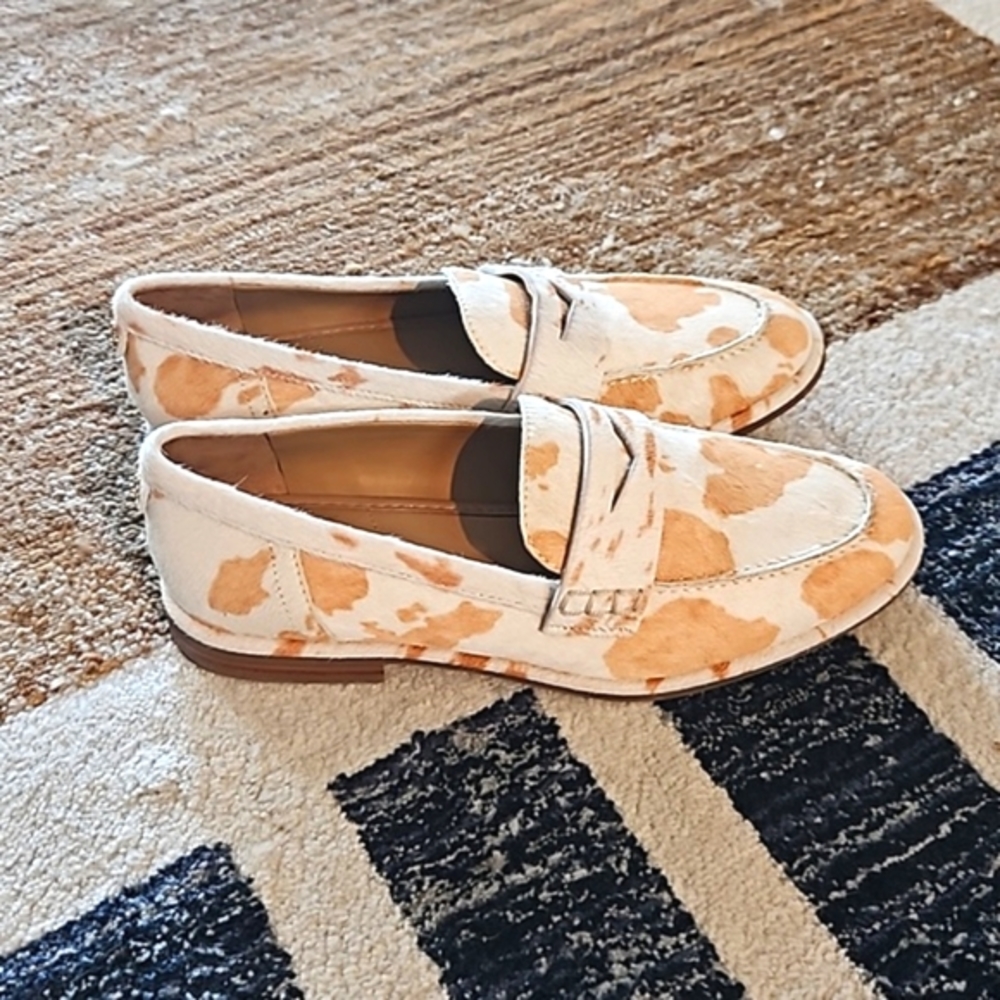 Sam Edelman Ivory Brahma Cow Hair Penny Loafers 6